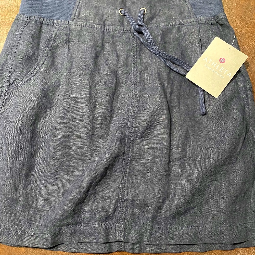 Linen Stretch Waist Navy Skirt